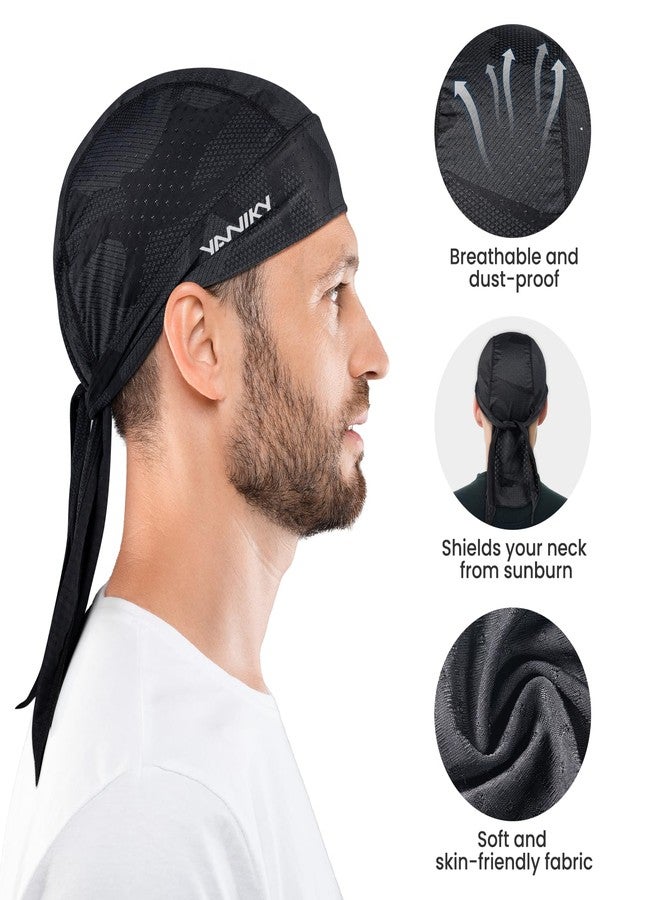 YANIKY Bandana Skull Caps for Men Women Quick-Drying Cooling Do Rag Breathable Durag Cap Helmet Liner for Cycling Running Black - Image 2